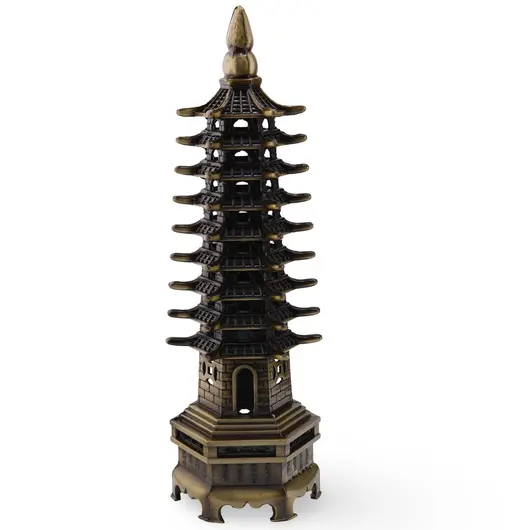 Statueta pagoda cu 9 nivele din metal culoare alama, 18cm