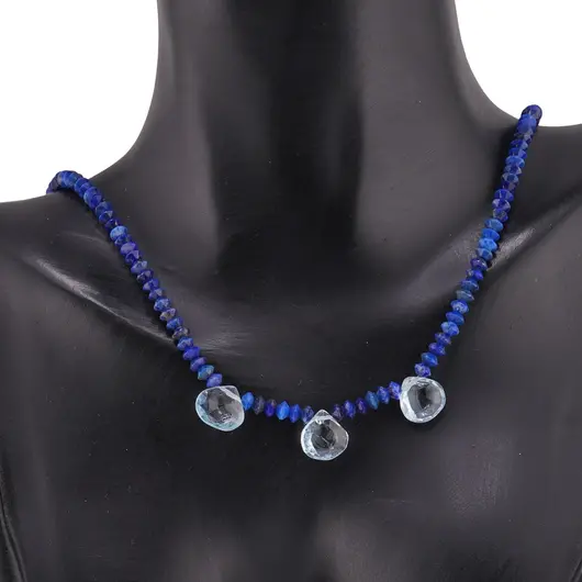 Colier Lapis lazuli diamond cut 4mm si briolete din Topaz cu argint 925, imagine 2
