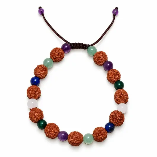 Bratara zodia Taur cu Rudraksha si cristale naturale pentru prosperitate – produs pe fundal alb