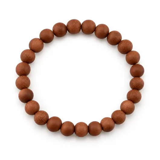 Bratara goldstone cu sfere mate de 8 mm, elastic, lungime 19 cm – produs pe fundal alb