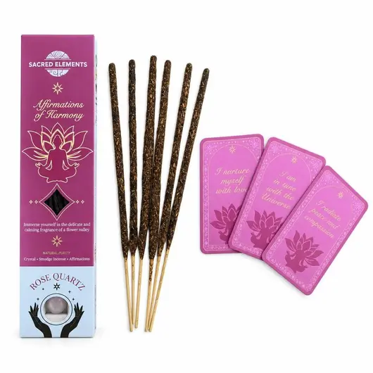 Betisoare parfumate Sacred Elements, Affirmations of Harmony - Ritual kit cu Cuart roz, 20g, imagine 3