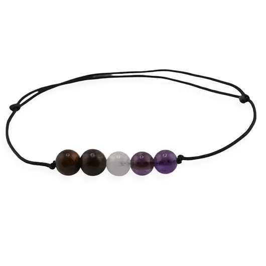 Bratara cu ametist, cristal de stanca si ochi de tigru, sfere 6mm, nod culisant