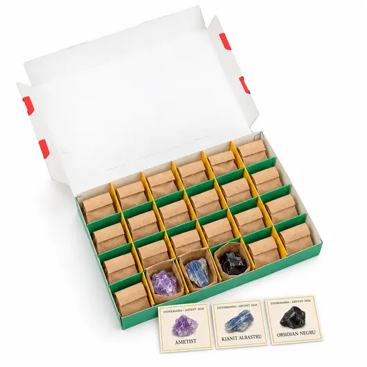 Calendar Advent 2026 cu 24 de cristale naturale brute, netratate si nevopsite – STONEMANIA, imagine 2