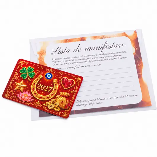 Card pentru manifestare si indeplinirea dorintelor de Revelion 2027, cu lista de dorinte si plic, imagine 4