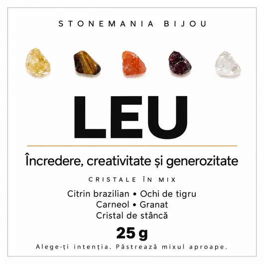 Mix de cristale chips pentru zodia Leu, 5 pietre, 25 g, 7-9 mm, cu cartonas
