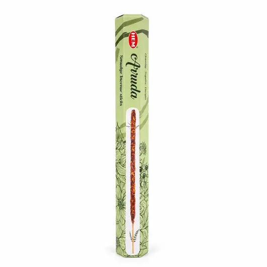 Betisoare parfumate HEM Smudge Hexa Arruda, 20 bucati, ambalaj hexagonal – produs pe fundal alb