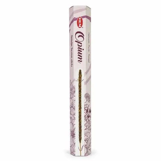 Betisoare parfumate HEM Smudge Hexa Opium, pachet cu 20 betisoare – produs pe fundal alb