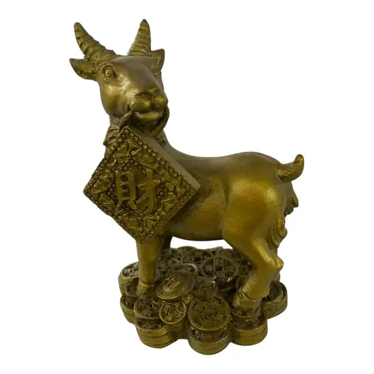 Statueta Feng Shui din rasina aurie, capra cu talismanul Bogatiei, 10 x 7 cm