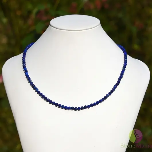 Colier lapis lazuli sfere fatetate 5mm cu argint 925