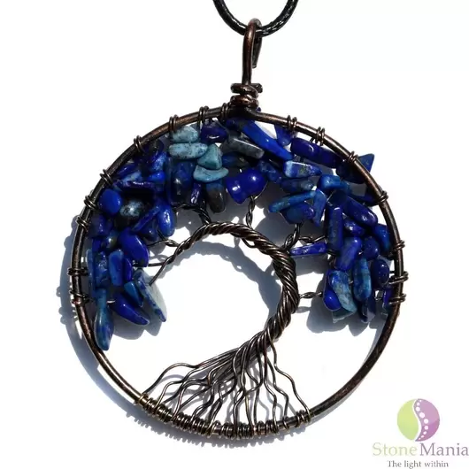 Pandantiv pomul vietii lapis lazuli cu metal antichizat
