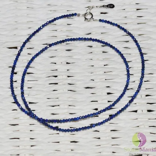 Colier lapis lazuli pietre micro fatetate 2mm si argint 925