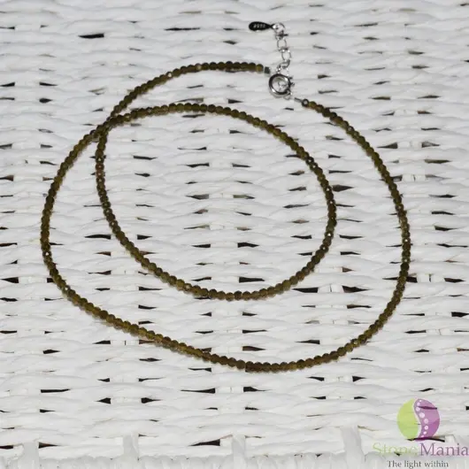 Colier obsidian verde pietre micro fatetate 2mm si argint 925