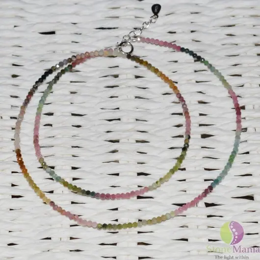 Colier turmalina multicolor pietre micro fatetate 2mm si argint 925