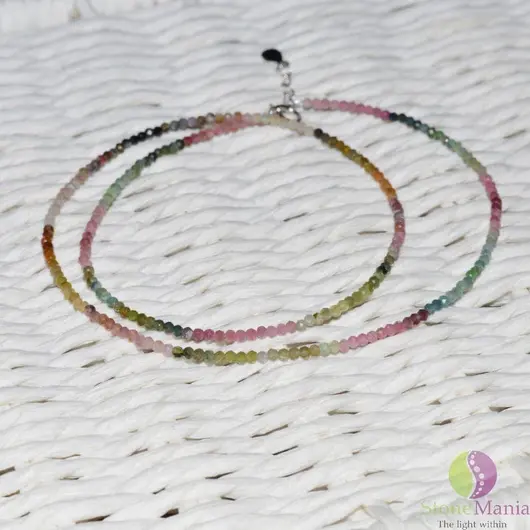 Colier turmalina multicolor pietre micro fatetate 2mm si argint 925