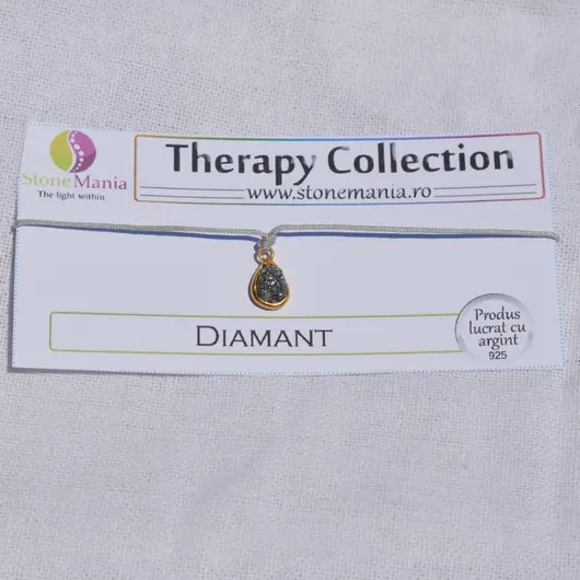 Bratara Therapy diamant gri brut cu argint 925 placat, 7-8mm