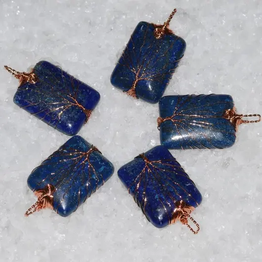 Pandantiv lapis lazuli dreptunghi cu montura pomul vietii 50mm