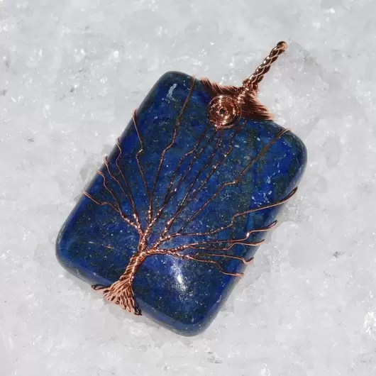 Pandantiv lapis lazuli dreptunghi cu montura pomul vietii 50mm