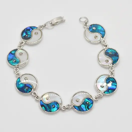 Bratara scoica abalone Yin Yang cu metal, imagine 3