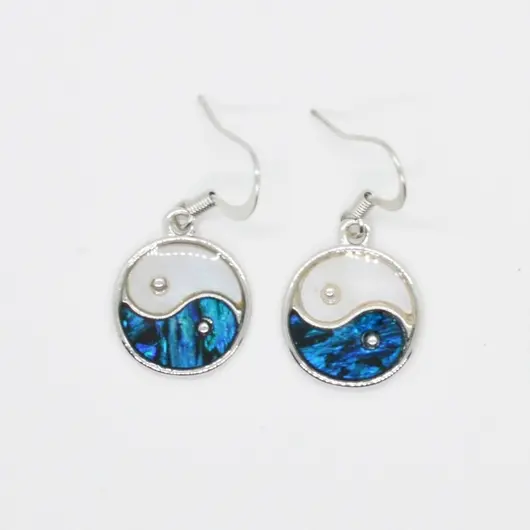 Cercei Yin Yang din scoica abalone, cu agatatoare