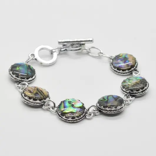 Bratara scoica abalone cu montura metal, rotund - Model 1