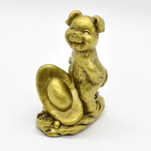 Statueta Feng Shui porc auriu din rasina 7cm, model 2