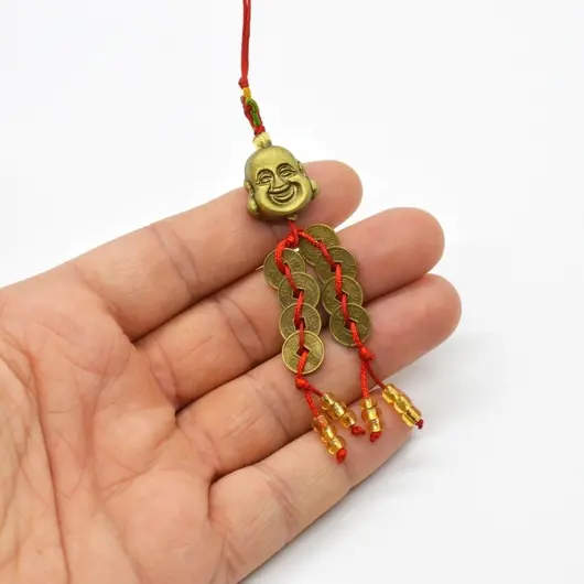 Amuleta canaf Feng Shui Buddha al fericirii cu monede chinezesti