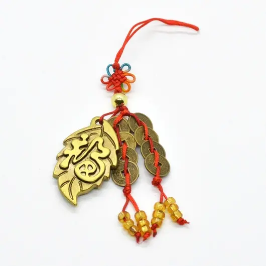 Amuleta canaf Feng Shui Frunza cu monede chinezesti