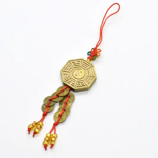 Amuleta canaf Feng Shui Pa Gua Yin Yang cu monede chinezesti
