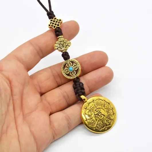 Amuleta Feng Shui din metal cu zodiac si 8 simboluri, aurie
