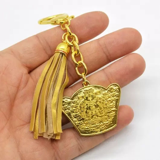 Breloc amuleta Feng Shui pepita cu zeul prosperitatii