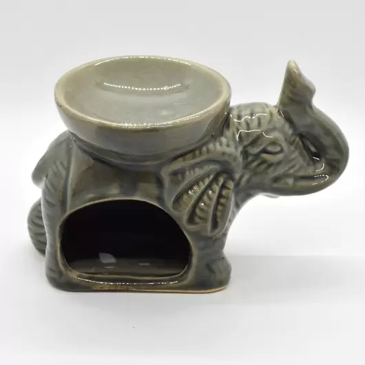 Vas aromaterapie din ceramica, elefant cu trompa ridicata - gri
