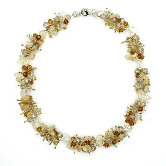 Colier handmade cu citrin, sticla si elemente metalice