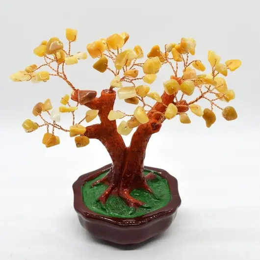 Copac in ghiveci cu pietre de calcit galben - 16cm