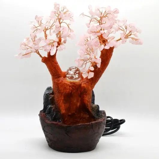 Fantana decorativa cu pietre semipretioase de cuart roz 28cm