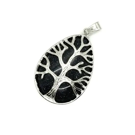 Pandantiv goldstone albastru picatura cu montura pomul vietii 35mm