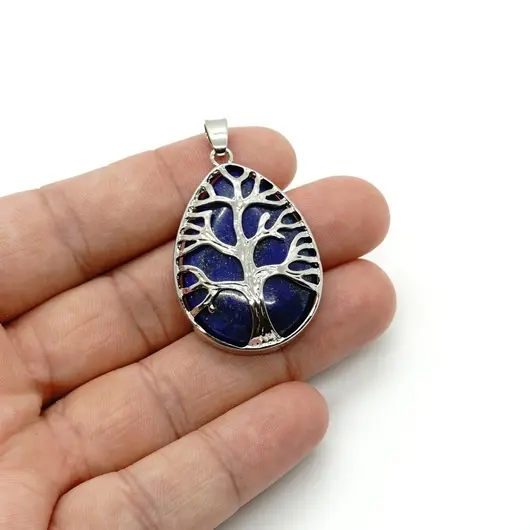 Pandantiv lapis lazuli picatura cu montura pomul vietii 35mm