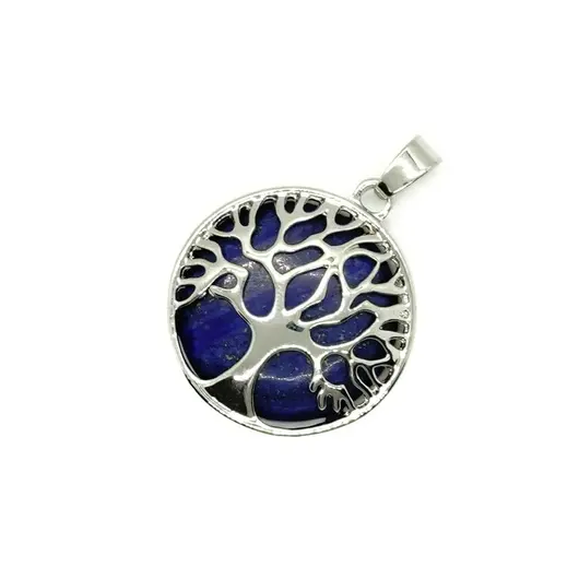 Pandantiv lapis lazuli rotund cu montura pomul vietii 27mm