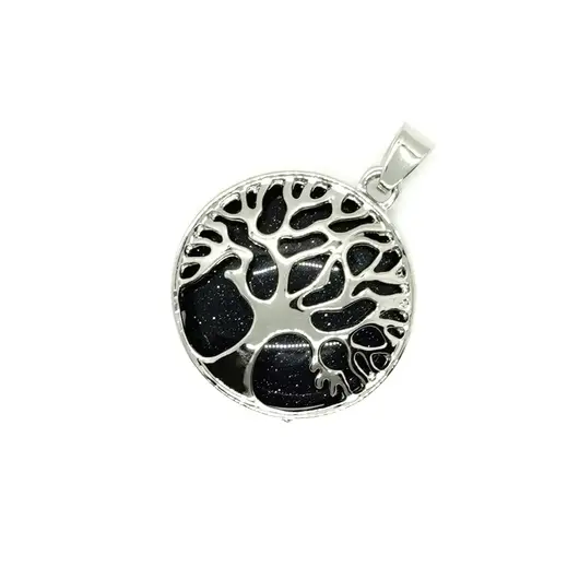 Pandantiv goldstone albastru rotund cu montura pomul vietii 27mm