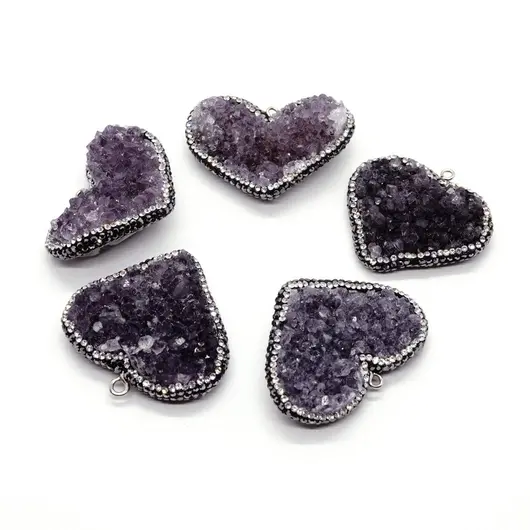 Pandantiv inima ametist druzy si marcasite - 40mm