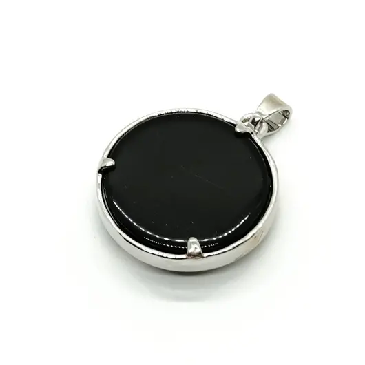 Pandantiv onix negru rotund cu montura pomul vietii 27mm