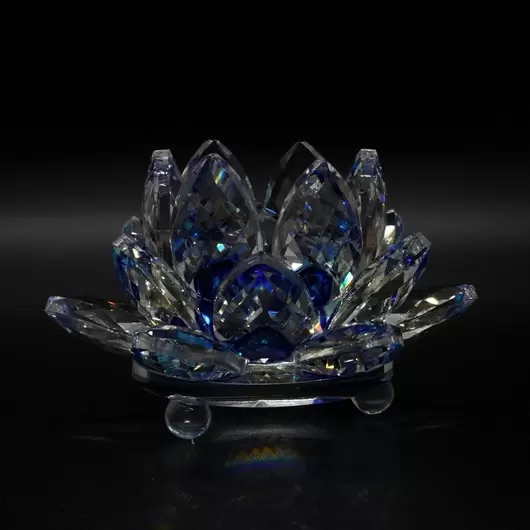 Floare de lotus Albastra din cristal de sticla - 8cm