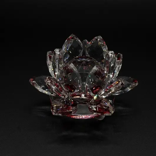 Floare de lotus Rosu din cristal de sticla - 8cm