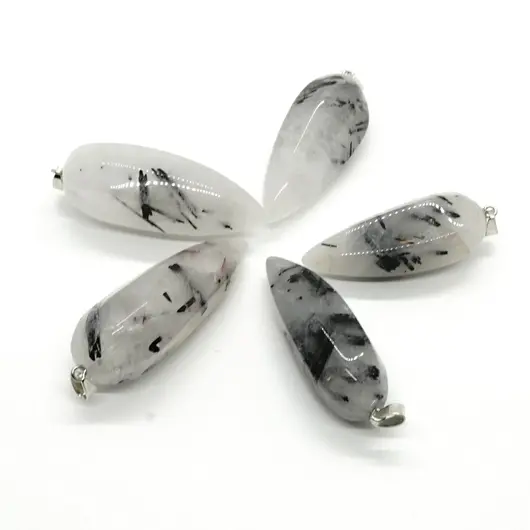 Pandantiv hexagonal din cuart turmalinat 50mm