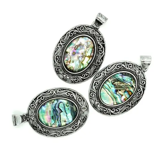 Pandantiv oval scoica abalone cu montura 40mm