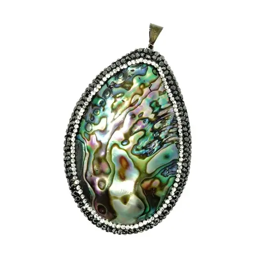 Pandantiv oval scoica abalone cu montura de marcasite