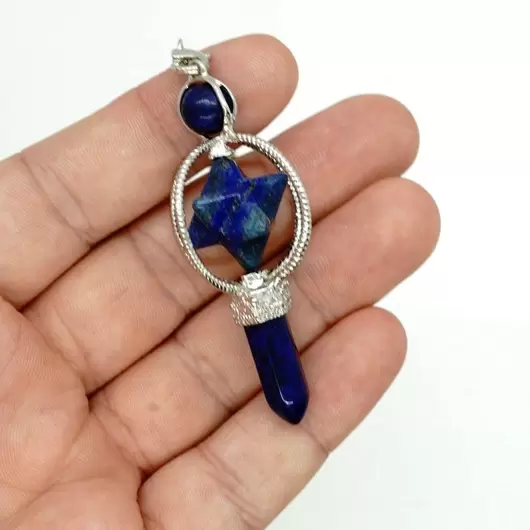 Pandantiv / Pendul merkaba si varf din lapis lazuli cu chakre
