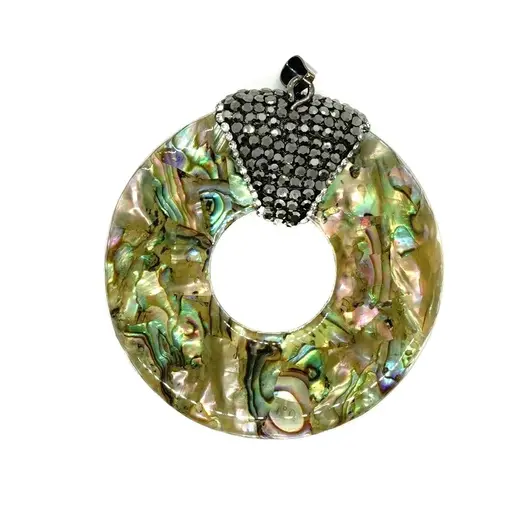 Pandantiv rotund din scoica abalone cu marcasite 50mm