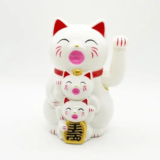 Pisica norocoasa Maneki Neko alba cu pui 14cm