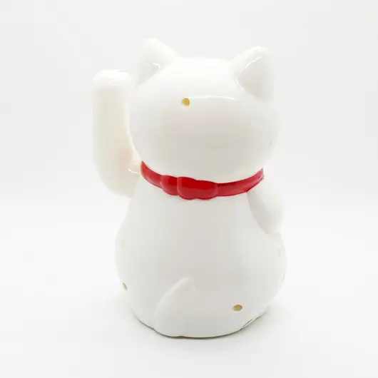 Pisica norocoasa Maneki Neko alba cu pui 17cm