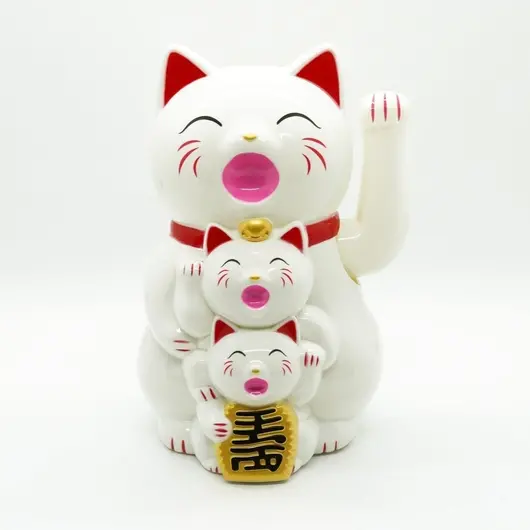 Pisica norocoasa Maneki Neko alba cu pui 17cm